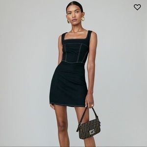 NWT Reformation Davies Bustier Denim Mini Dress Black